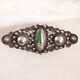 Indian Handmade Ih Coin Silver Green Turquoise Concho Bump Up Pin / Brooch