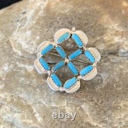 Indian Zuni Blue Turquoise Sterling Silver Pin Pendant 12134