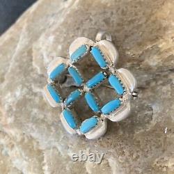 Indian Zuni Blue Turquoise Sterling Silver Pin Pendant 12134