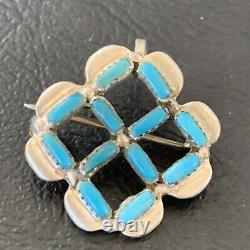 Indian Zuni Blue Turquoise Sterling Silver Pin Pendant 12134