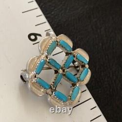 Indian Zuni Blue Turquoise Sterling Silver Pin Pendant 12134