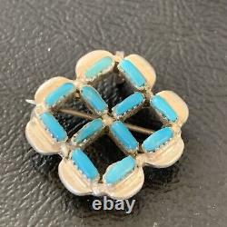 Indian Zuni Blue Turquoise Sterling Silver Pin Pendant 12134