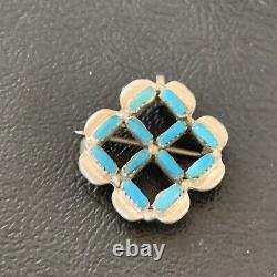 Indian Zuni Blue Turquoise Sterling Silver Pin Pendant 12134