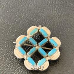 Indian Zuni Blue Turquoise Sterling Silver Pin Pendant 12134