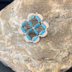 Indian Zuni Blue Turquoise Sterling Silver Pin Pendant 12134