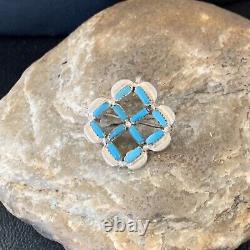 Indian Zuni Blue Turquoise Sterling Silver Pin Pendant 12134