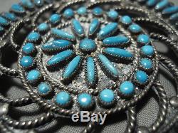 Intricacy Galore! Vintage Zuni/ Navajo Needle Turquoise Silver Sun Pendant Pin