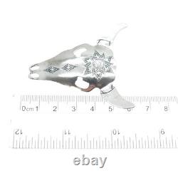 JASON LIVINGSTON NAVAJO Old Pawn Sterling Silver Bull Skull Tribal Pin Brooch
