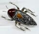 Jd Signed Amazing Sterling Silver Bug Beetle Insect Native American Stone Brooch