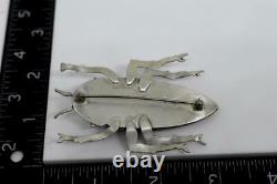 JD signed AMAZING Sterling Silver BUG BEETLE INSECT Native American Stone Brooch