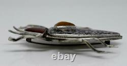 JD signed AMAZING Sterling Silver BUG BEETLE INSECT Native American Stone Brooch