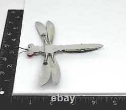 JD signed AMAZING Sterling Silver LARGE DRAGONFLY Native American Stone Brooch