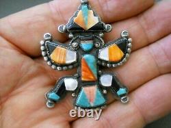 JERRY COWBOY Native American Stone Inlay Sterling Silver Knifewing Kachina Pin