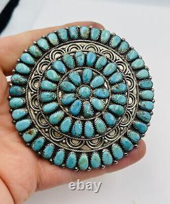 James Mason Navajo Sterling Silver Blue Turquoise XL Large Pin Pendant 3 1/2