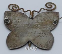 Jan Loco Apache, Native American tufa cast sterling silver butterfly pin, brooch