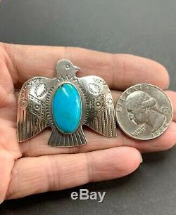 Jane Popovitch Navajo Fred Harvey Sterling Silver Turquoise Thunderbird Pin