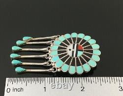 Janta Lonjose Native American Zuni Silver Stone Inlay Sunface Pin Pendant