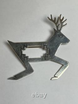 Joe Delgarito Navajo Native American Signed Sterling Deer Pin Brooch (R1)