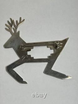 Joe Delgarito Navajo Native American Signed Sterling Deer Pin Brooch (R1)