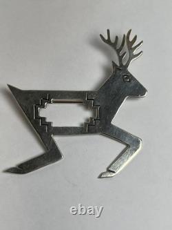 Joe Delgarito Navajo Native American Signed Sterling Deer Pin Brooch (R1)