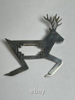 Joe Delgarito Navajo Native American Signed Sterling Deer Pin Brooch (R1)