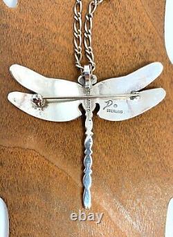 Joe Delgarito Navajo Sterling Silver Turquoise Dragonfly Pin Pendant Necklace
