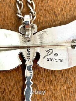 Joe Delgarito Navajo Sterling Silver Turquoise Dragonfly Pin Pendant Necklace