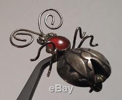 Joe Eby Vintage Anglo Indian Sterling Silver Dragon's Breath Bug Pin Brooch