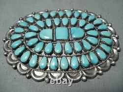 Joey Wilson Vintage Navajo Turquoise Cluster Sterling Silver Pin Huge
