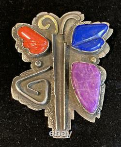 Jolene Eustace Zuni Pueblo 18k 14k & Sterling Large BUTTERFLY Pin Pendant JAE