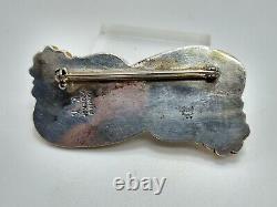 KEEVIN KAYANA KK Jade, Opal, Onyx, Coral Navajo Feather Brooch Sterling & 12K GF