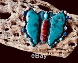 KIRK SMITH Outstanding HUGE Sterling /Turquoise Pendant /Pin HUGE 3.25 x 2.75