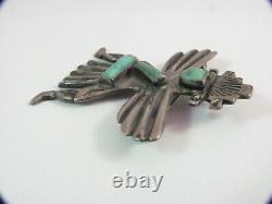 KNIFEWING US ZUNI 1 C. G. WALLACE CAST SILVER TURQUOISE PIN ca 1940