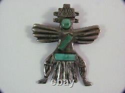 KNIFEWING US ZUNI 1 C. G. WALLACE CAST SILVER TURQUOISE PIN ca 1940