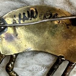 Katherine Johnson Hopi Rabbit Brooch Gold Tone Metal Anasazi Handmade Signed 3