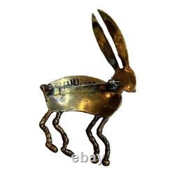 Katherine Johnson Hopi Rabbit Brooch Pin 3 Inch Gold Tone Metal Anasazi Handmade