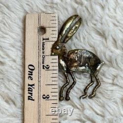 Katherine Johnson Hopi Rabbit Brooch Pin 3 Inch Gold Tone Metal Anasazi Handmade