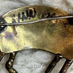 Katherine Johnson Hopi Rabbit Brooch Pin 3 Inch Gold Tone Metal Anasazi Handmade