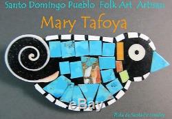 Ke-Wa Pueblo Folk Art ArtistMARY TAFOYAWhimsical Turquoise Mosaic Bird Pin