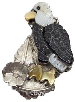 Kendel Shebola Zuni Multi Stone Inlay Sterling Silver Eagle Pendant Brooch PIN