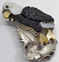 Kendel Shebola Zuni Multi Stone Inlay Sterling Silver Eagle Pendant Brooch PIN