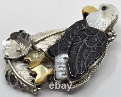 Kendel Shebola Zuni Multi Stone Inlay Sterling Silver Eagle Pendant Brooch PIN