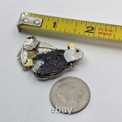 Kendel Shebola Zuni Multi Stone Inlay Sterling Silver Eagle Pendant Brooch PIN