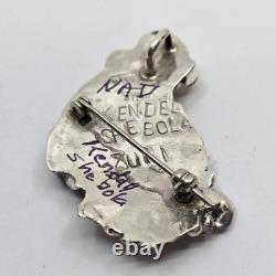 Kendel Shebola Zuni Multi Stone Inlay Sterling Silver Eagle Pendant Brooch PIN
