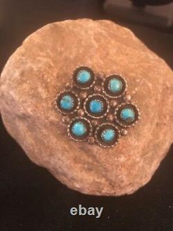 Kingman Cluster Turquoise Native American Sterling SilverNavajo Pin Gift 8017