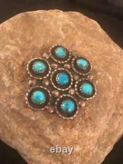 Kingman Cluster Turquoise Native American Sterling SilverNavajo Pin Gift 8017