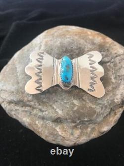 Kingman Turquoise Pin Navajo Sterling Silver Native American 8666