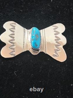 Kingman Turquoise Pin Navajo Sterling Silver Native American 8666