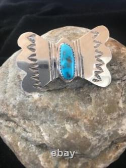 Kingman Turquoise Pin Navajo Sterling Silver Native American 8666