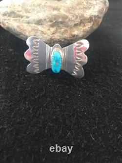 Kingman Turquoise Pin Navajo Sterling Silver Native American 8666